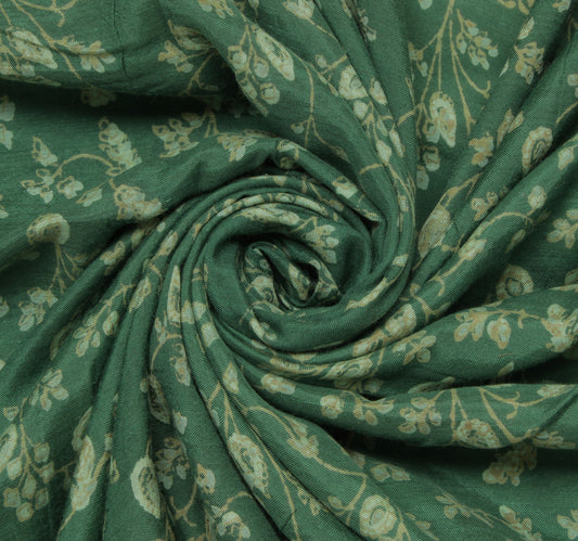 Sushila Vintage Green Saree 100% Pure Silk Printed Floral Soft Craft Sari Fabric