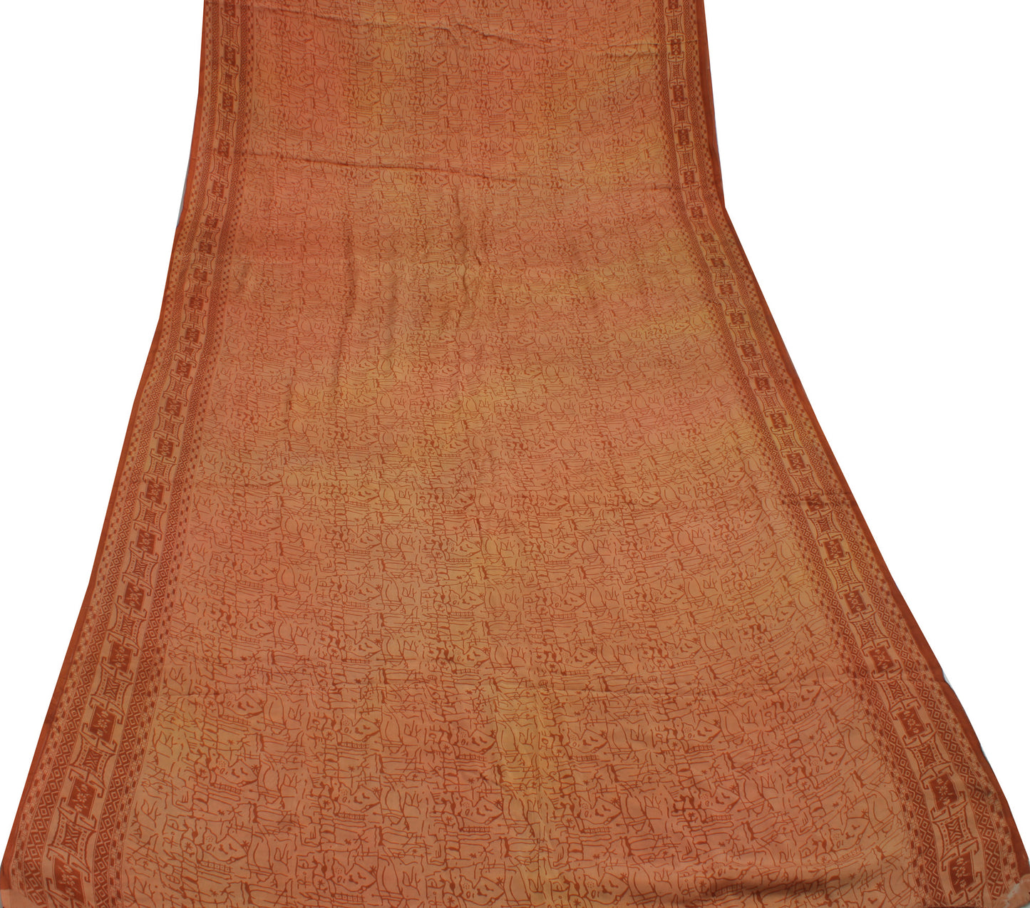 Sushila Vintage Brown Saree 100% Pure Georgette Silk Printed Indian Craft Fabric