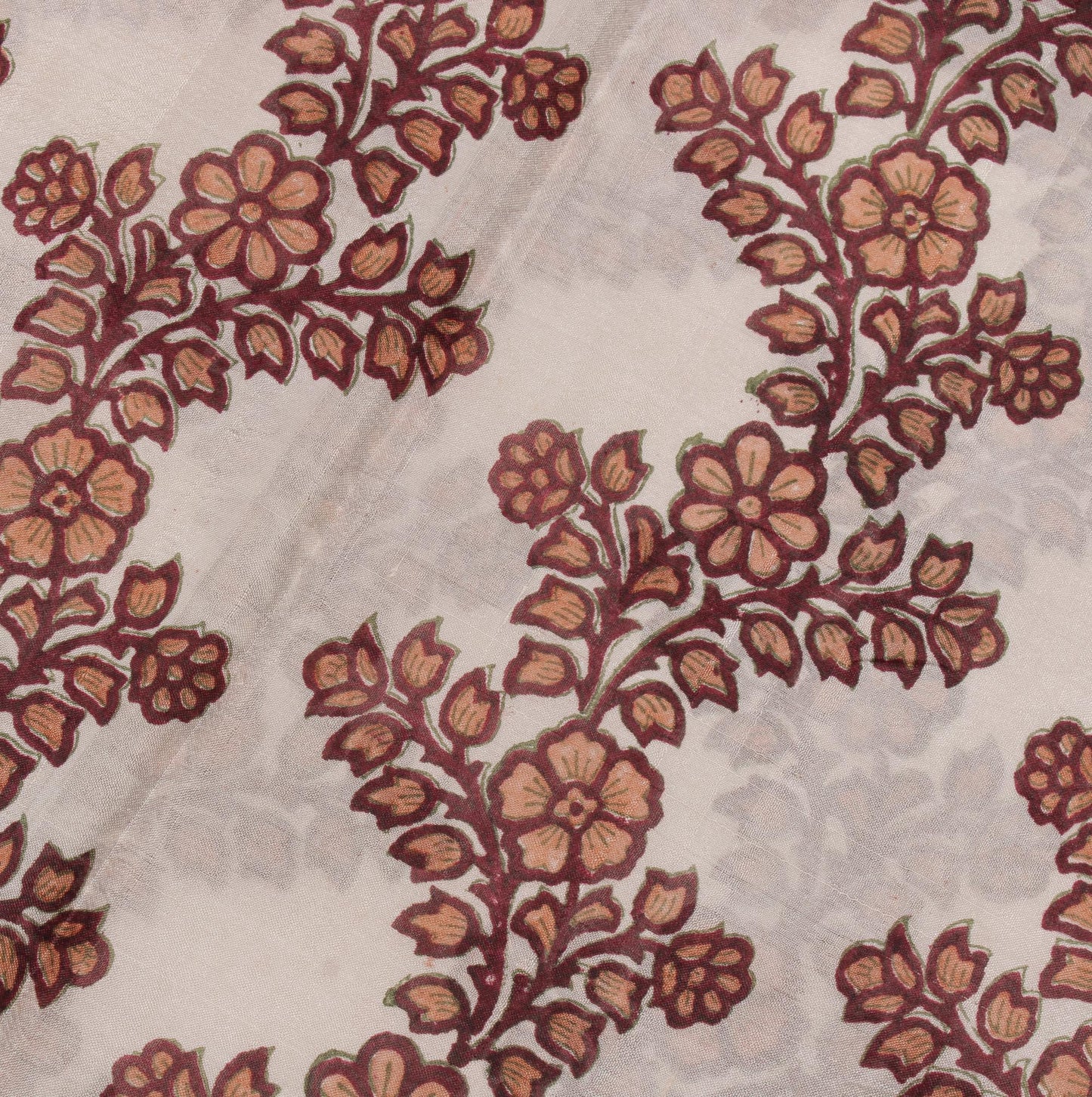 Sushila Vintage Cream Saree 100% Pure Silk Printed Floral Soft Craft Fabric