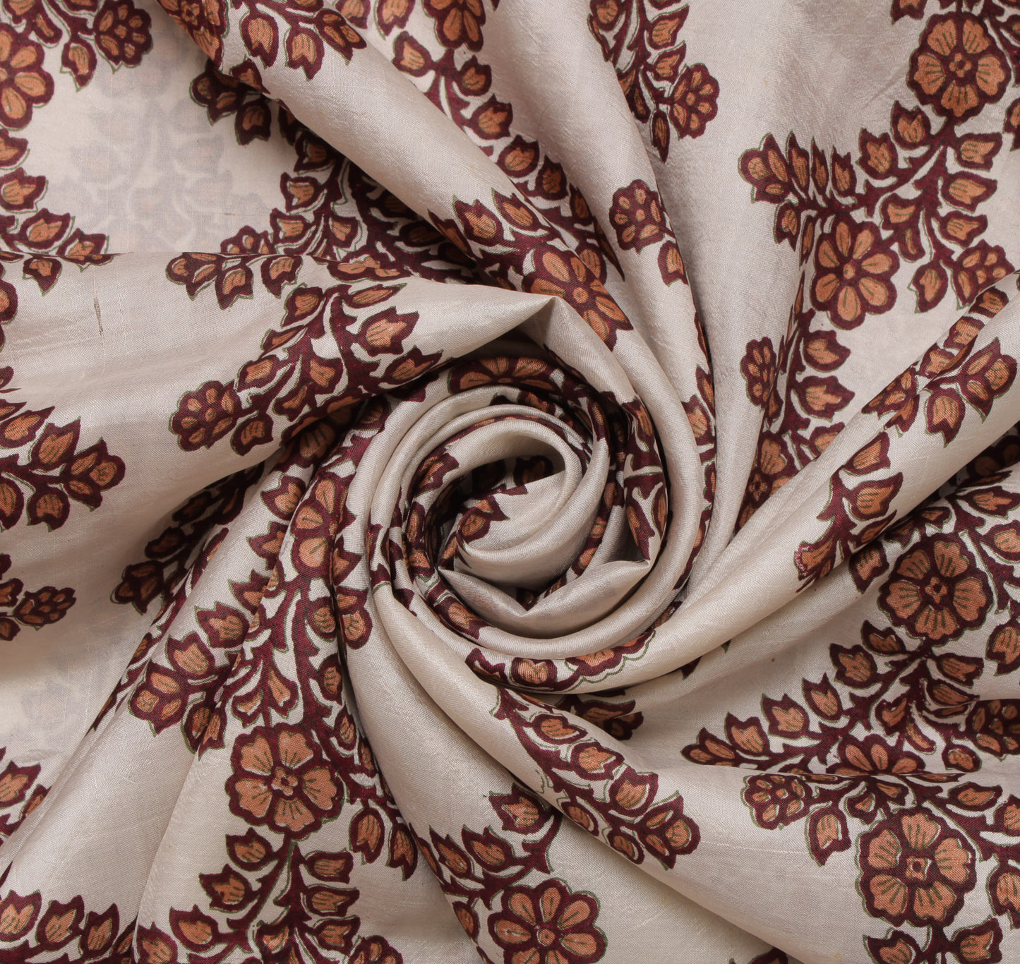 Sushila Vintage Cream Saree 100% Pure Silk Printed Floral Soft Craft Fabric