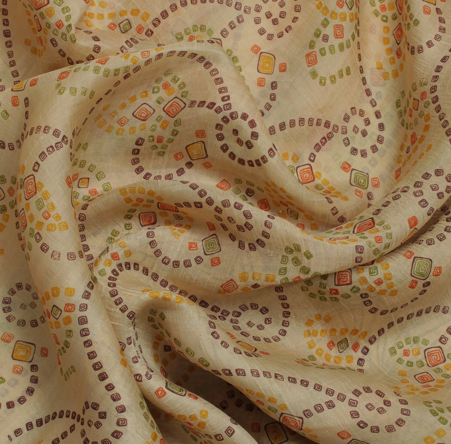 Sushila Vintage Cream Saree 100% Pure Silk Printed Bandhani Soft Craft Fabric