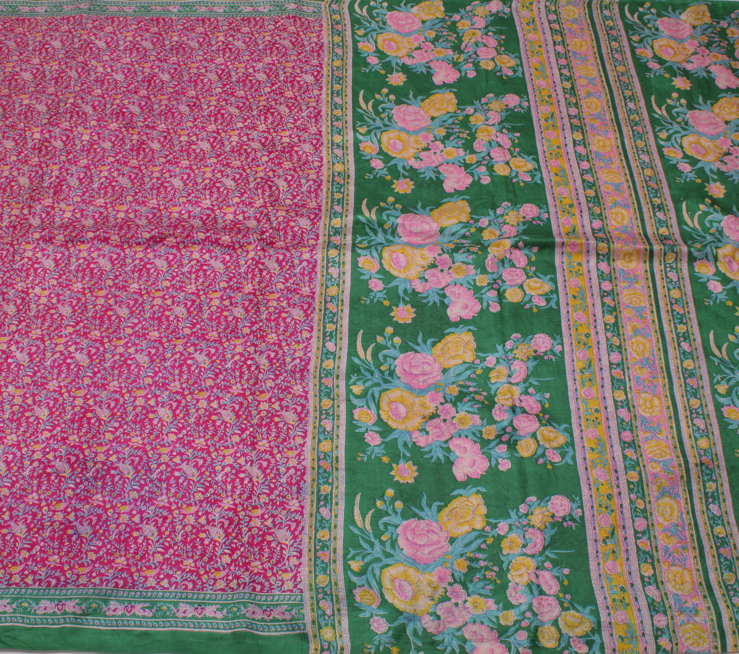 Sushila Vintage Magenta Saree 100% Pure Silk Printed Floral Soft Craft Fabric