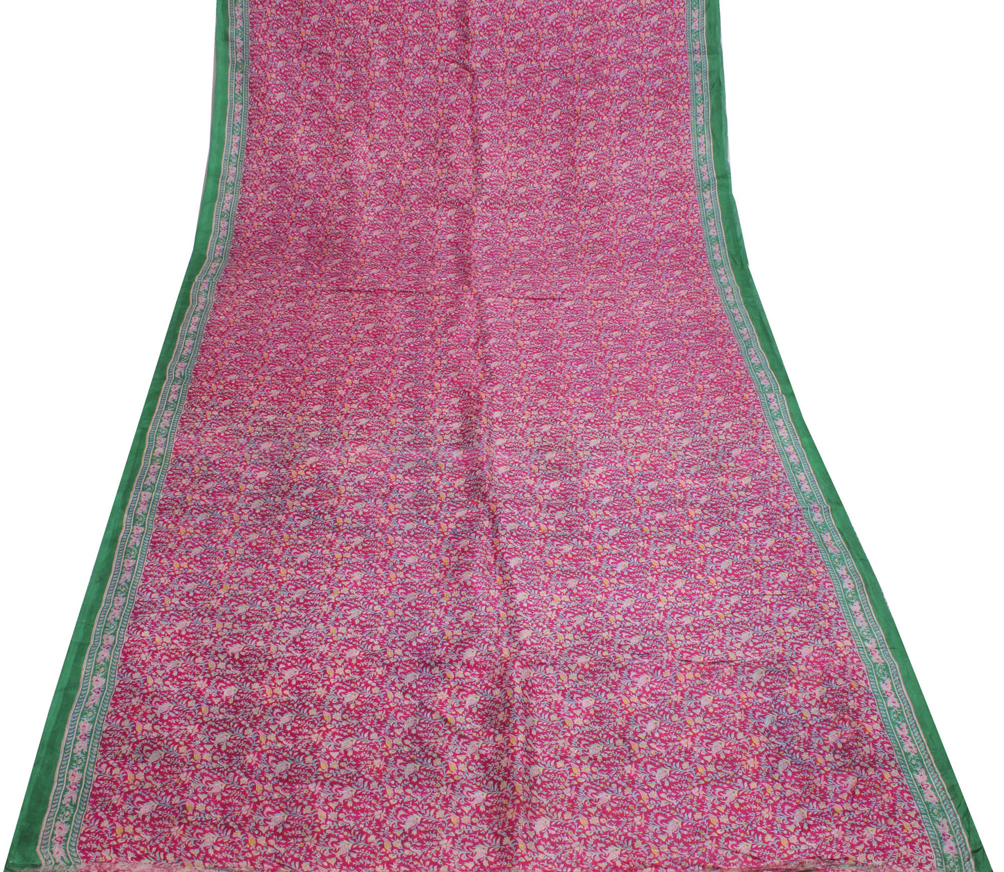 Sushila Vintage Magenta Saree 100% Pure Silk Printed Floral Soft Craft Fabric