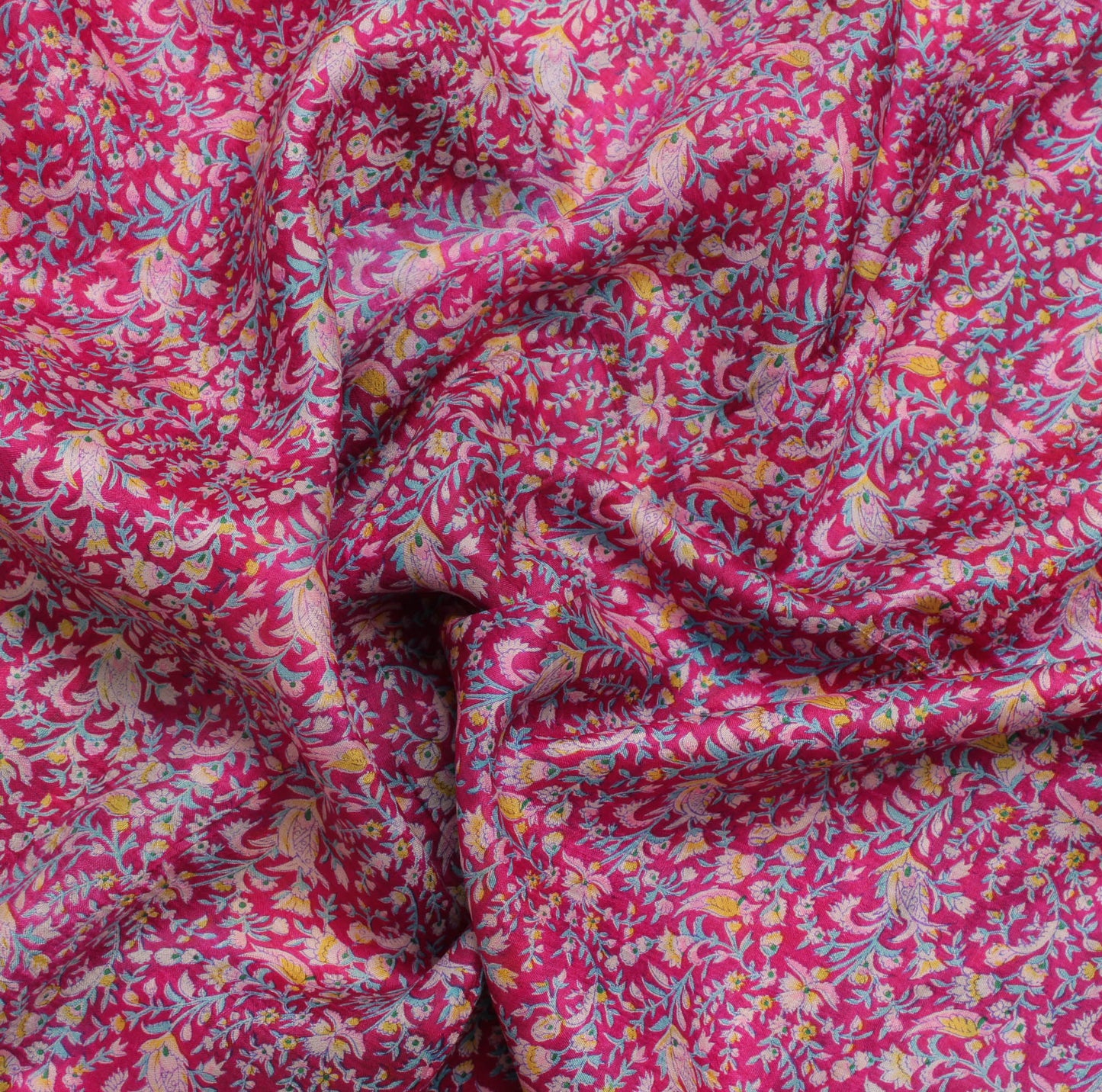 Sushila Vintage Magenta Saree 100% Pure Silk Printed Floral Soft Craft Fabric