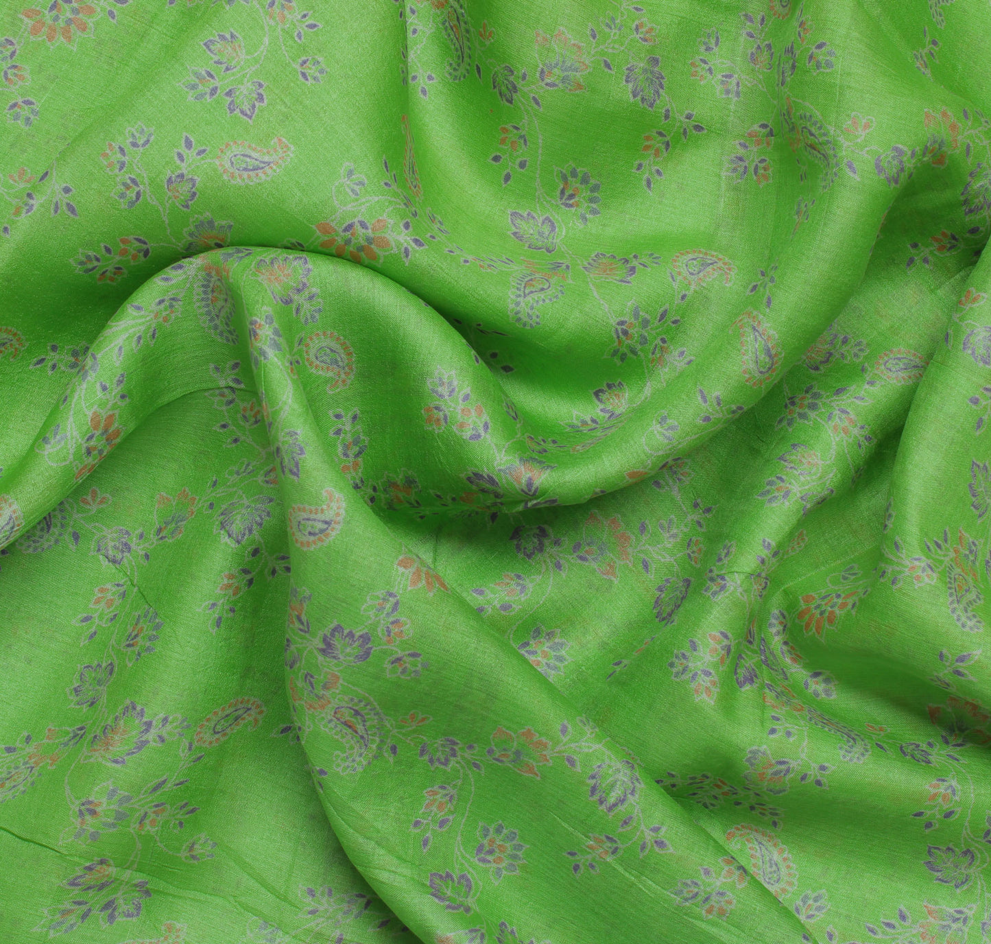 Sushila Vintage Green Saree 100% Pure Silk Printed Floral Soft Sari Craft Fabric