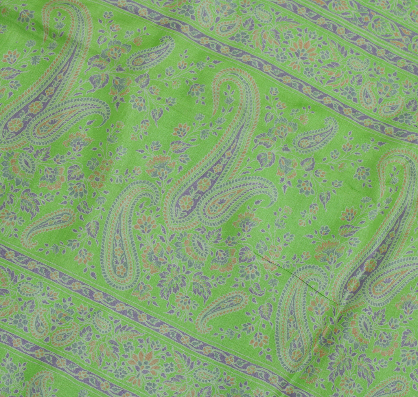 Sushila Vintage Green Saree 100% Pure Silk Printed Floral Soft Sari Craft Fabric