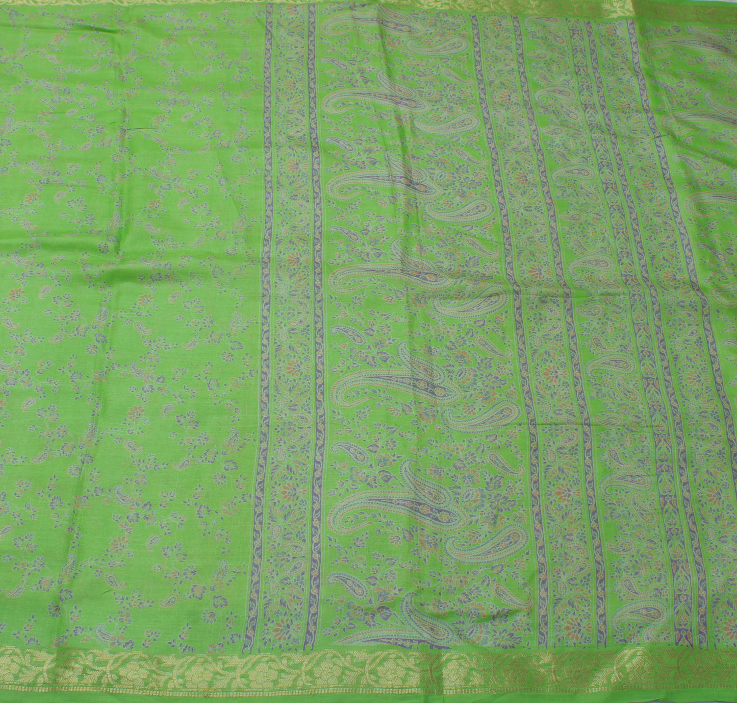 Sushila Vintage Green Saree 100% Pure Silk Printed Floral Soft Sari Craft Fabric