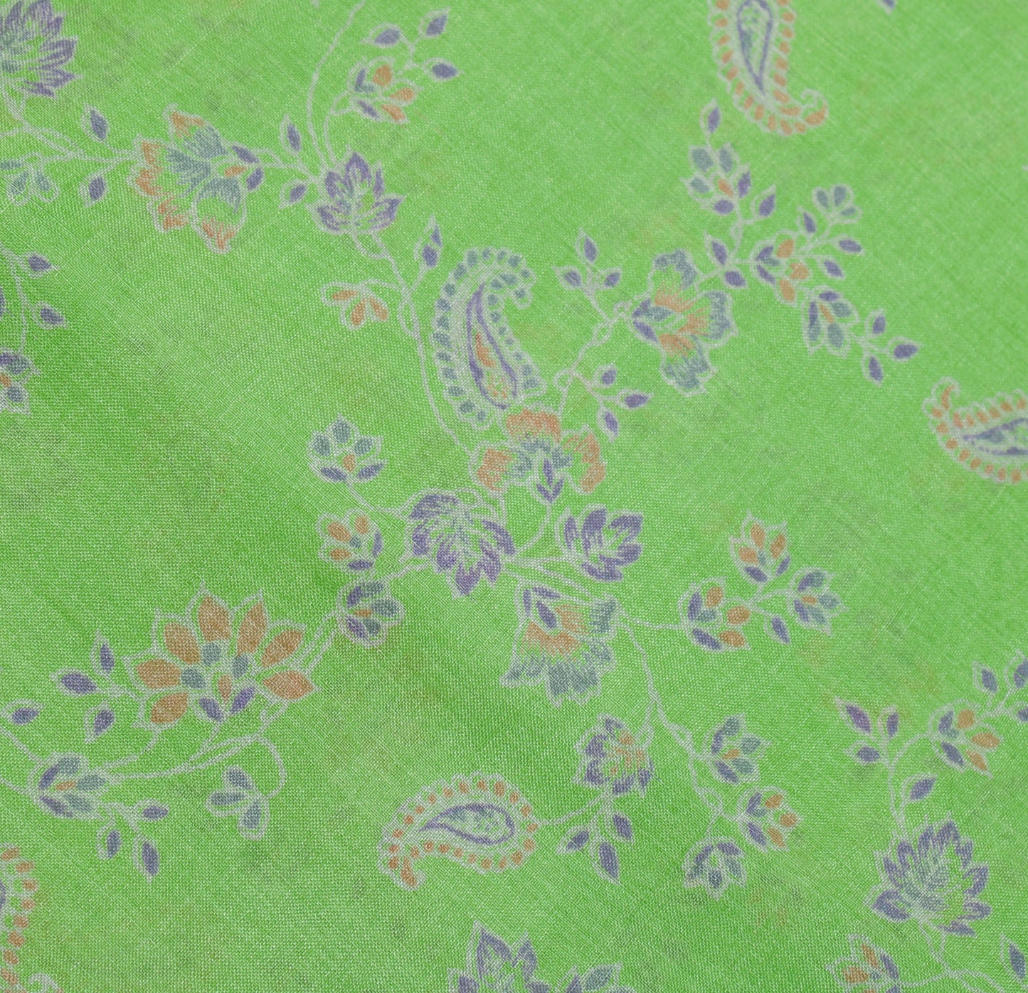 Sushila Vintage Green Saree 100% Pure Silk Printed Floral Soft Sari Craft Fabric