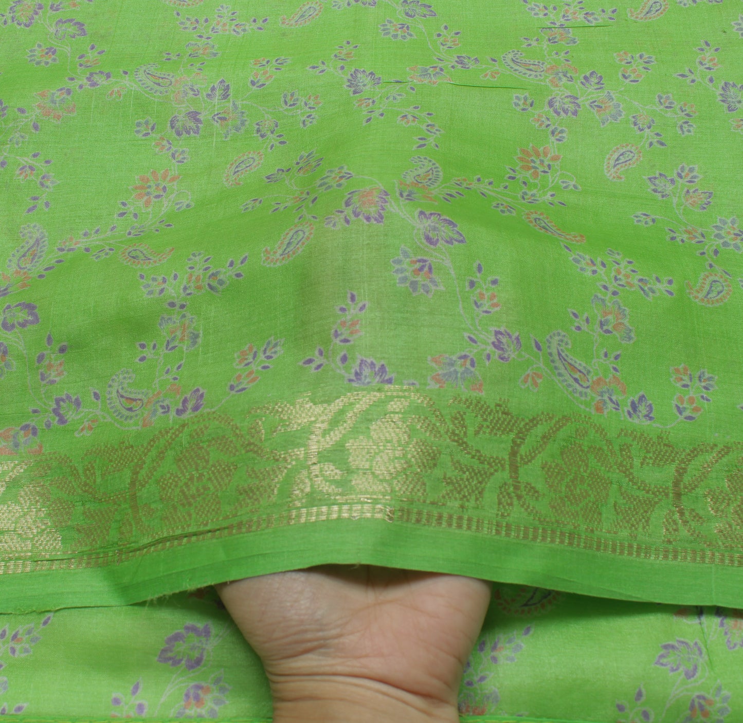 Sushila Vintage Green Saree 100% Pure Silk Printed Floral Soft Sari Craft Fabric