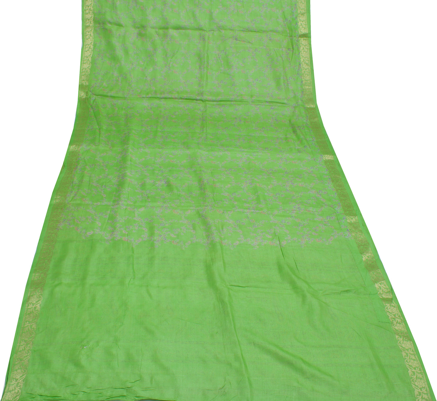 Sushila Vintage Green Saree 100% Pure Silk Printed Floral Soft Sari Craft Fabric