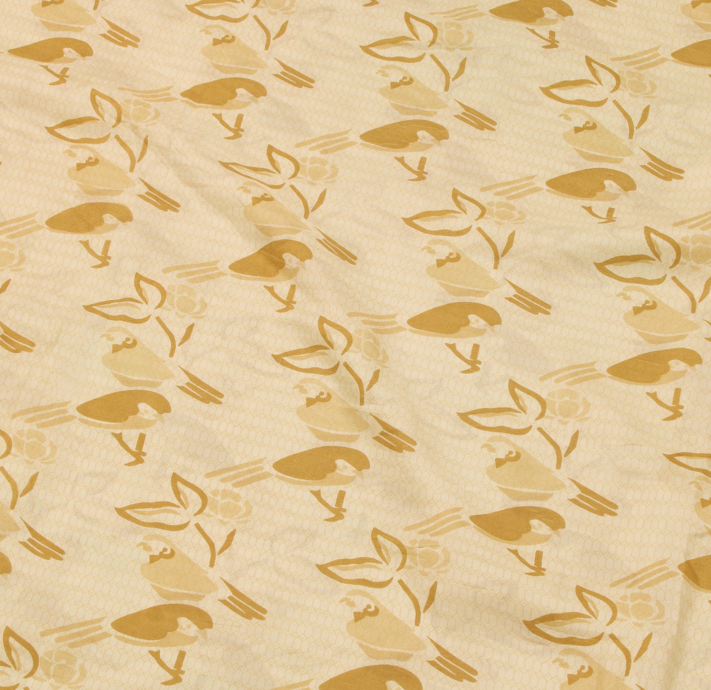 Sushila Vintage Cream Saree 100% Pure Silk Printed Birds Soft Sari Craft Fabric