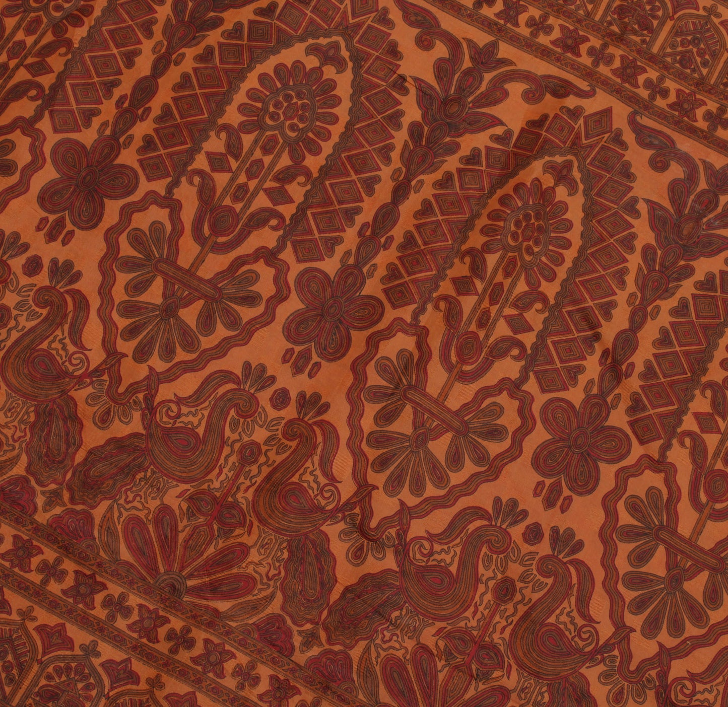 Sushila Vintage Brown Saree 100% Pure Silk Printed Animals & Human Craft Fabric