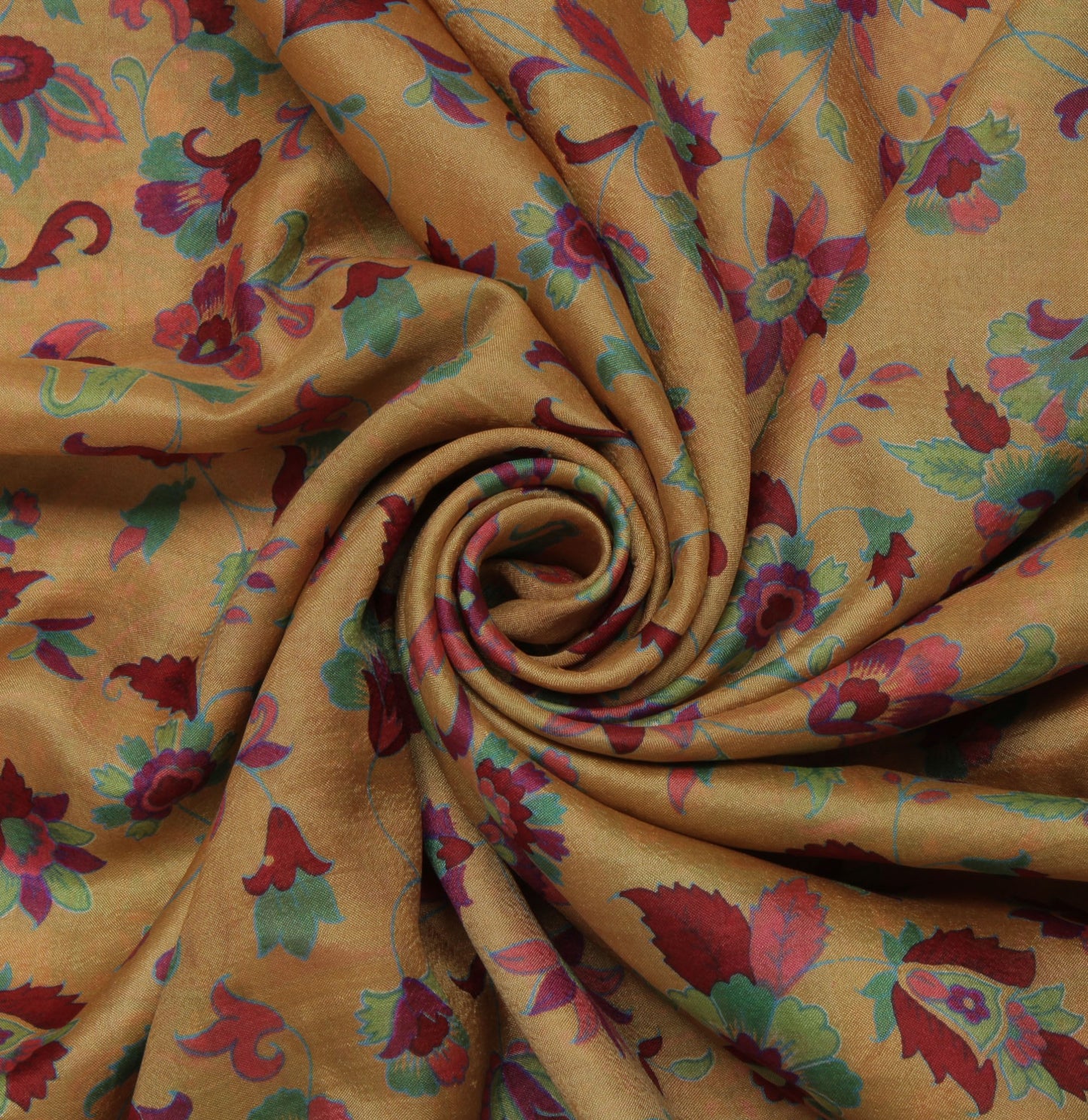 Sushila Vintage Light Brown Saree 100% Pure Silk Printed Floral Craft Fabric