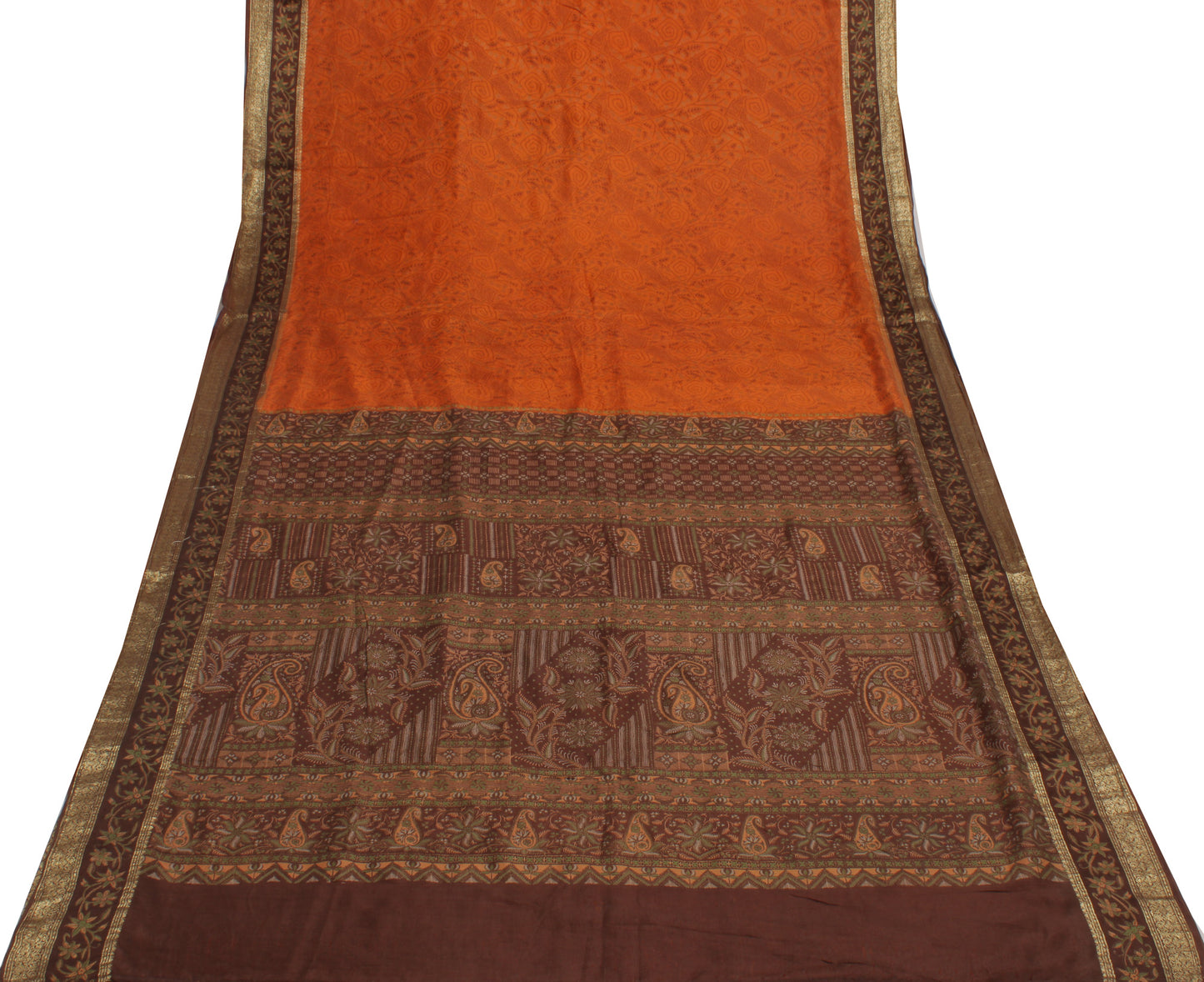 Sushila Vintage Rust Saree 100% Pure Silk Printed Floral Soft Sari Craft Fabric