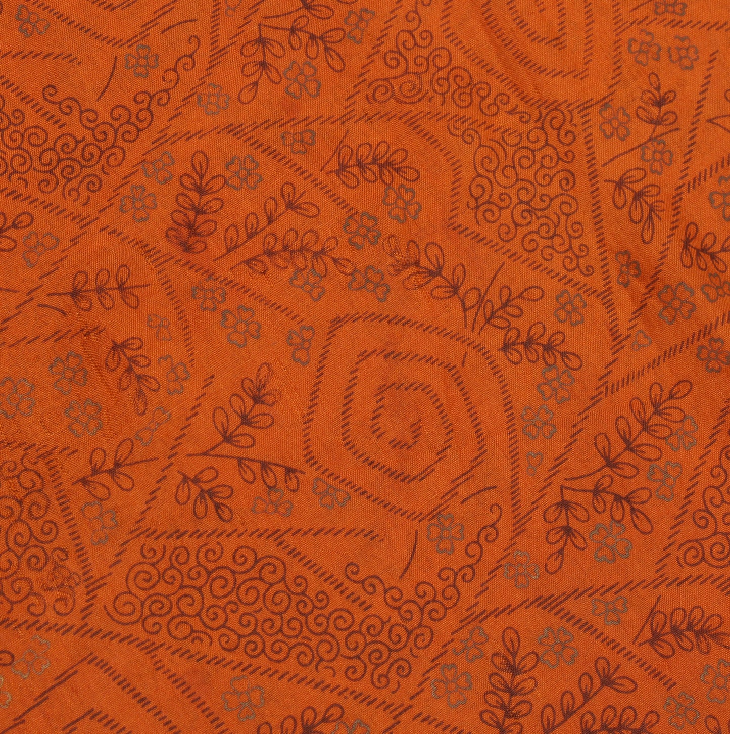 Sushila Vintage Rust Saree 100% Pure Silk Printed Floral Soft Sari Craft Fabric