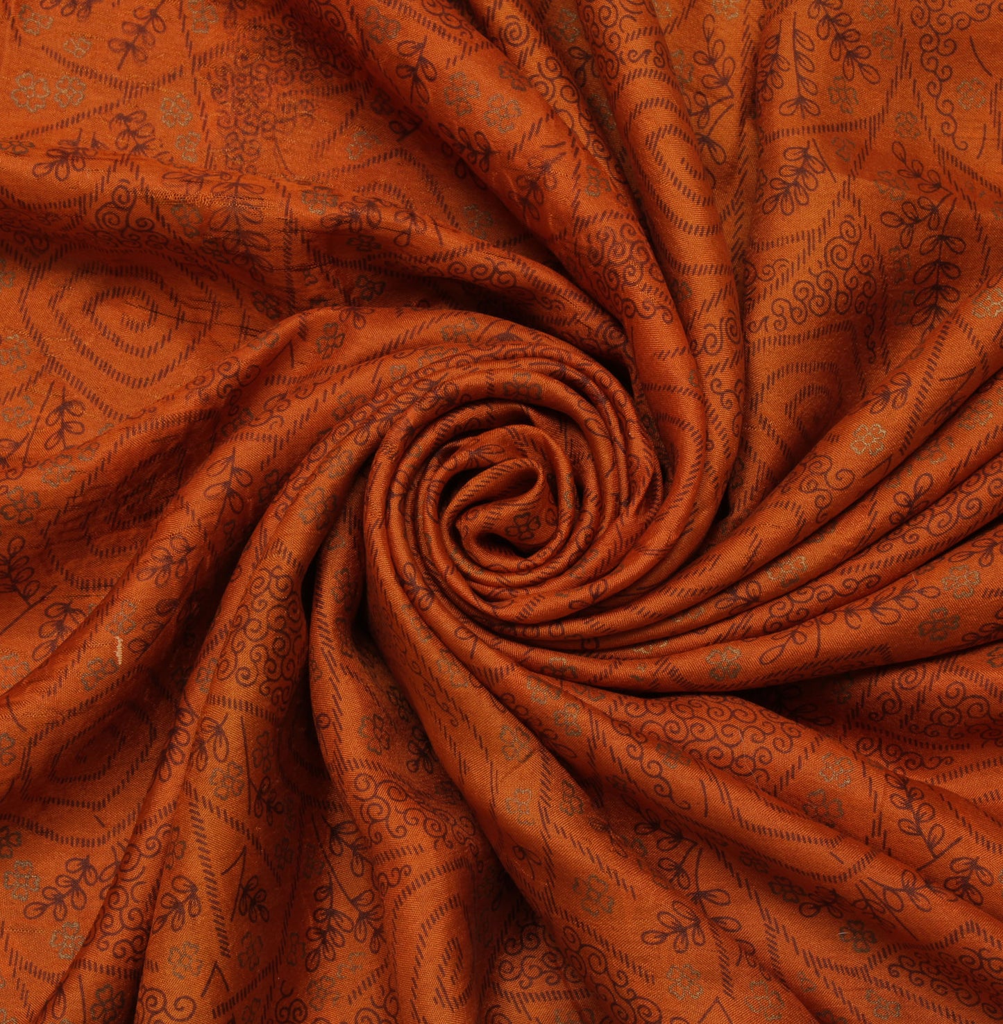 Sushila Vintage Rust Saree 100% Pure Silk Printed Floral Soft Sari Craft Fabric