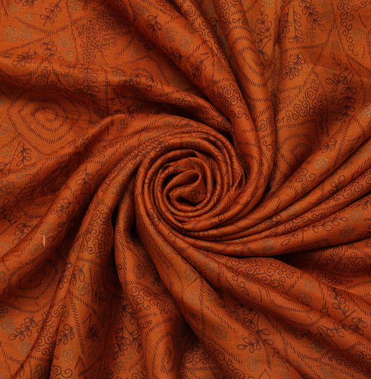 Sushila Vintage Rust Saree 100% Pure Silk Printed Floral Soft Sari Craft Fabric