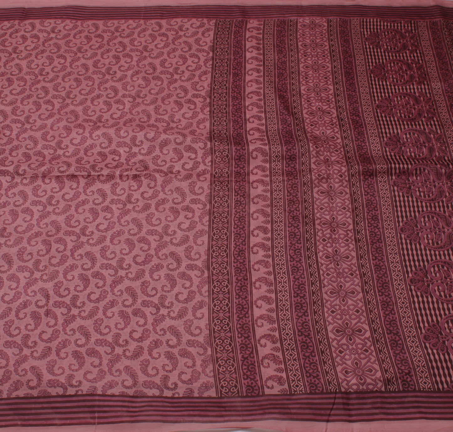 Sushila Vintage Mauve Saree 100% Pure Silk Printed Paisley 5 Yard  Craft Fabric