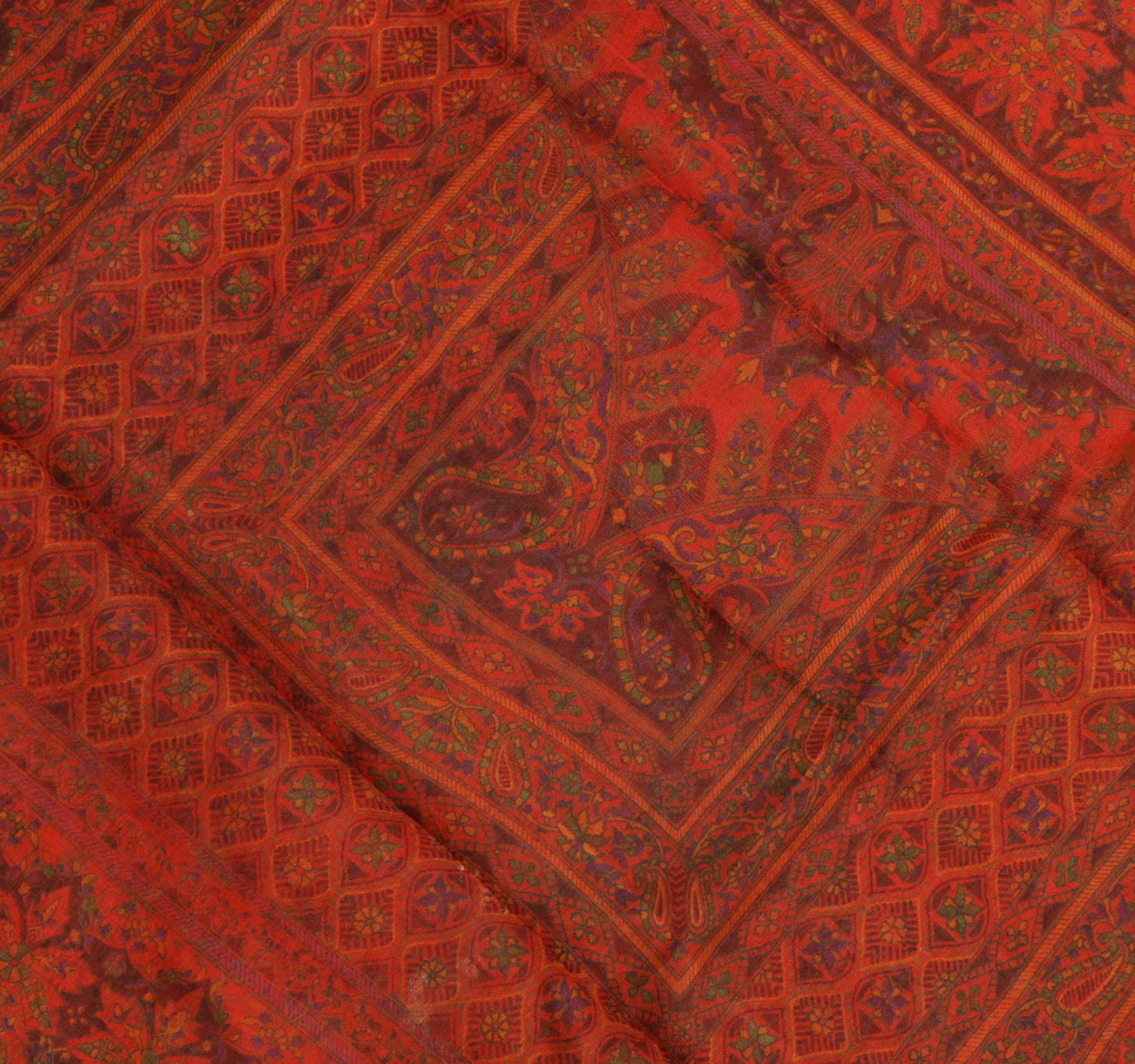 Sushila Vintage Orange Saree 100% Pure Silk Printed Floral Soft Craft Fabric