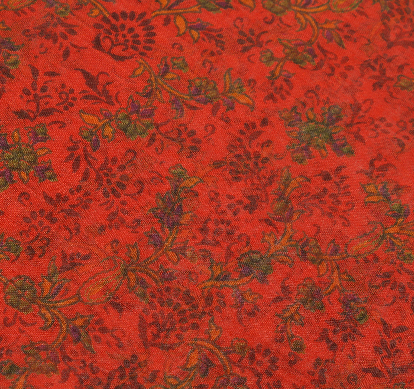 Sushila Vintage Orange Saree 100% Pure Silk Printed Floral Soft Craft Fabric