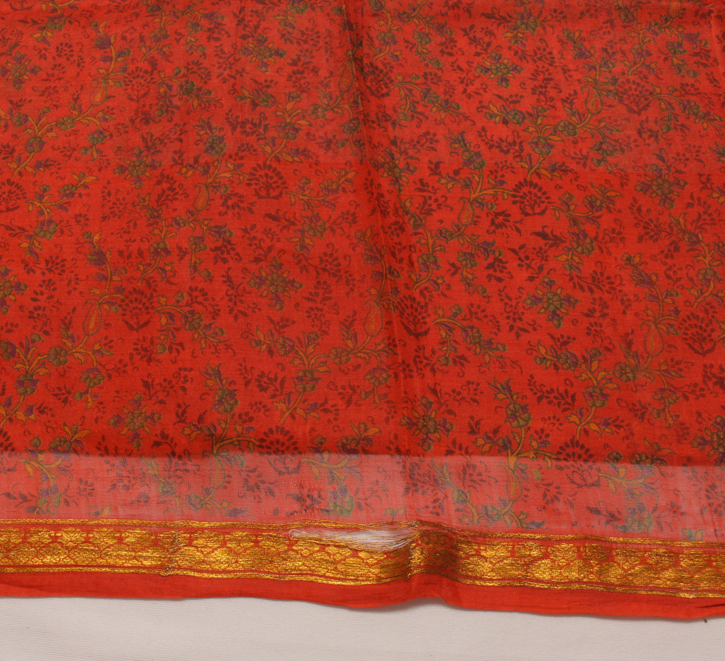 Sushila Vintage Orange Saree 100% Pure Silk Printed Floral Soft Craft Fabric