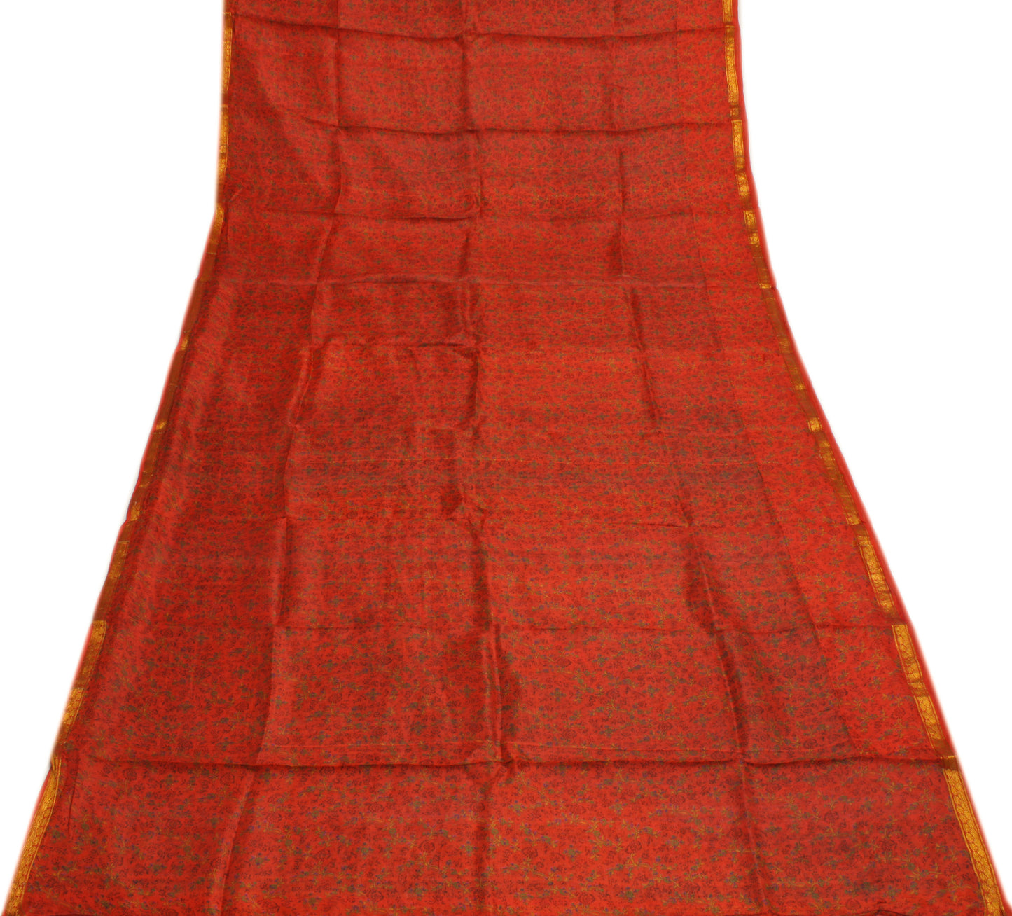 Sushila Vintage Orange Saree 100% Pure Silk Printed Floral Soft Craft Fabric