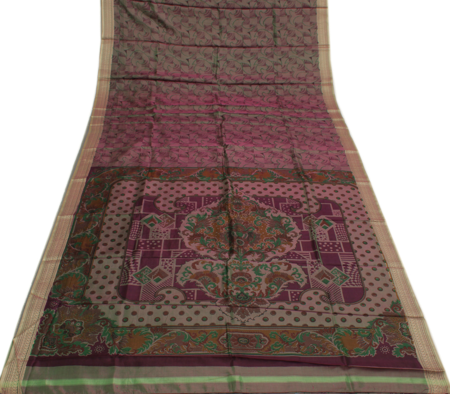 Sushila Vintage Indian Saree 100% Pure Silk Printed Abstract Soft Craft Fabric