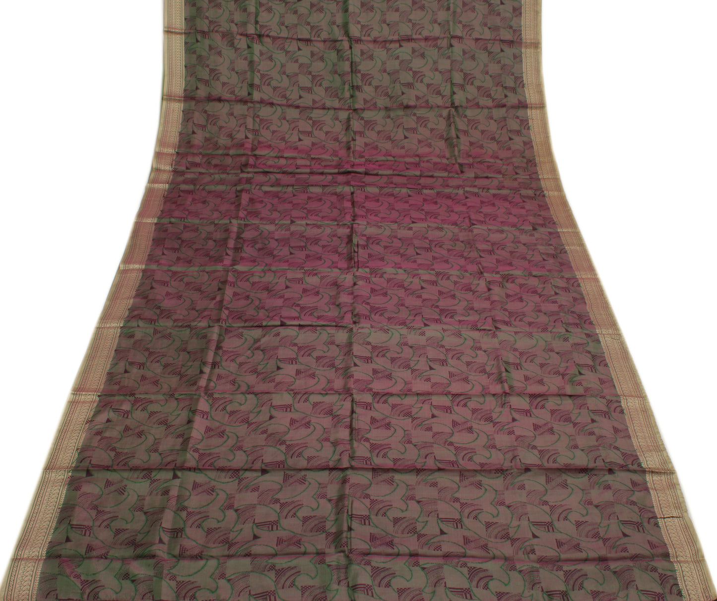 Sushila Vintage Indian Saree 100% Pure Silk Printed Abstract Soft Craft Fabric