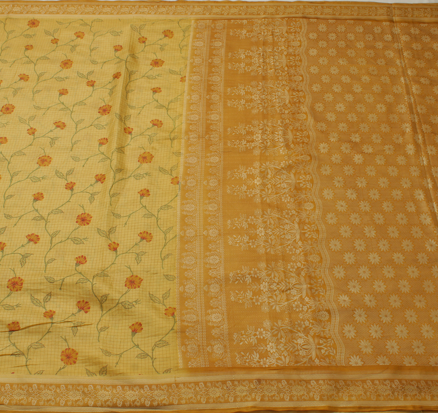 Sushila Vintage Green Saree 100% Pure Silk Printed Floral Soft Sari Craft Fabric