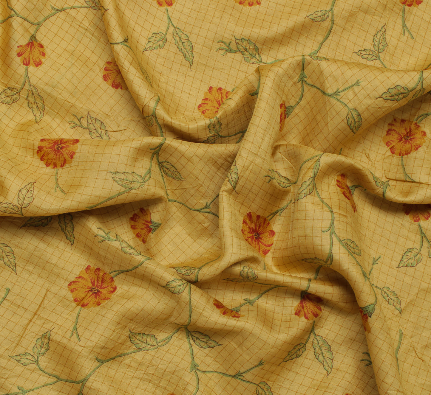 Sushila Vintage Green Saree 100% Pure Silk Printed Floral Soft Sari Craft Fabric