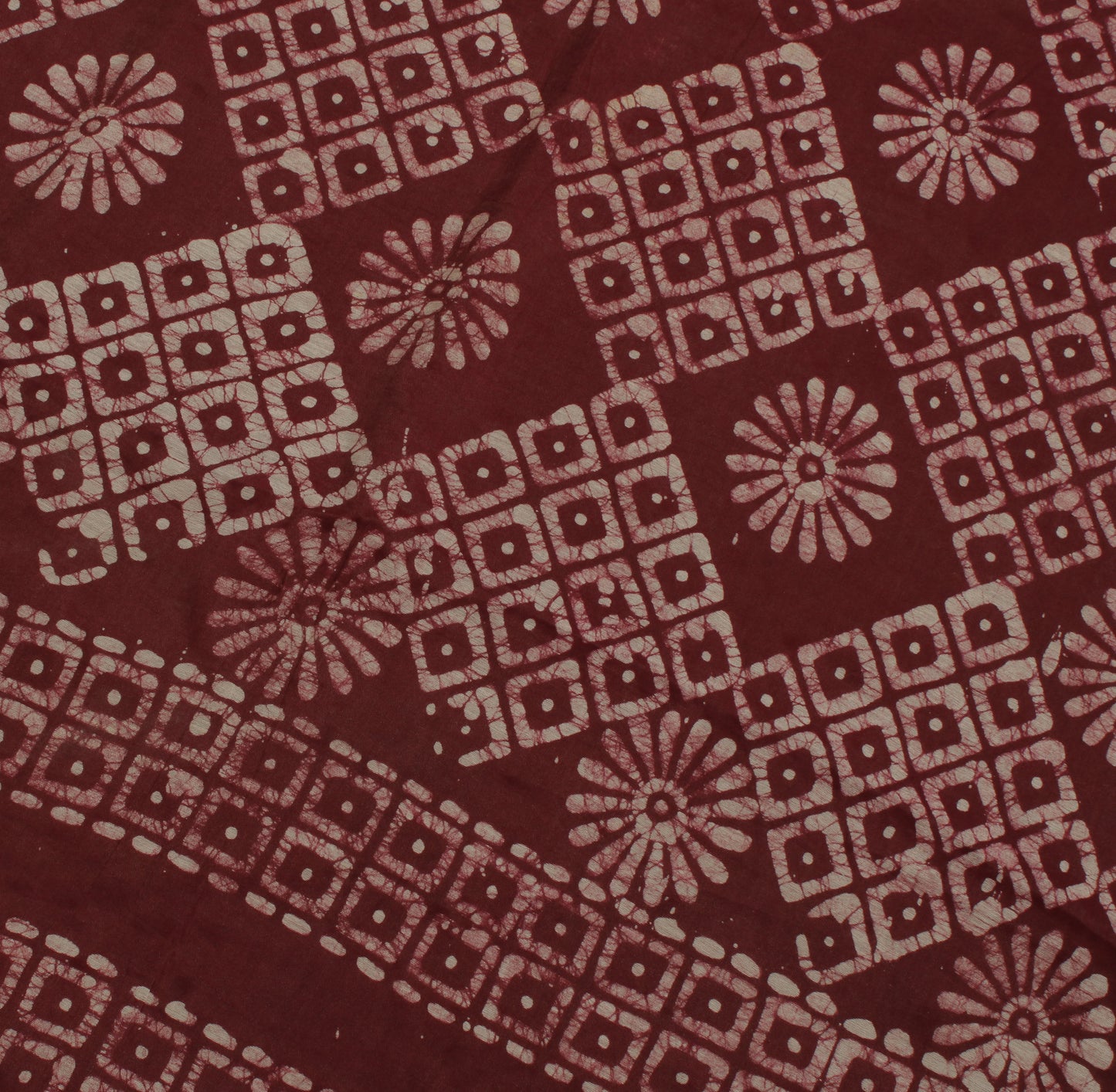 Sushila Vintage dark Maroon Indian Saree Blend Silk Batik Printed Craft Fabric