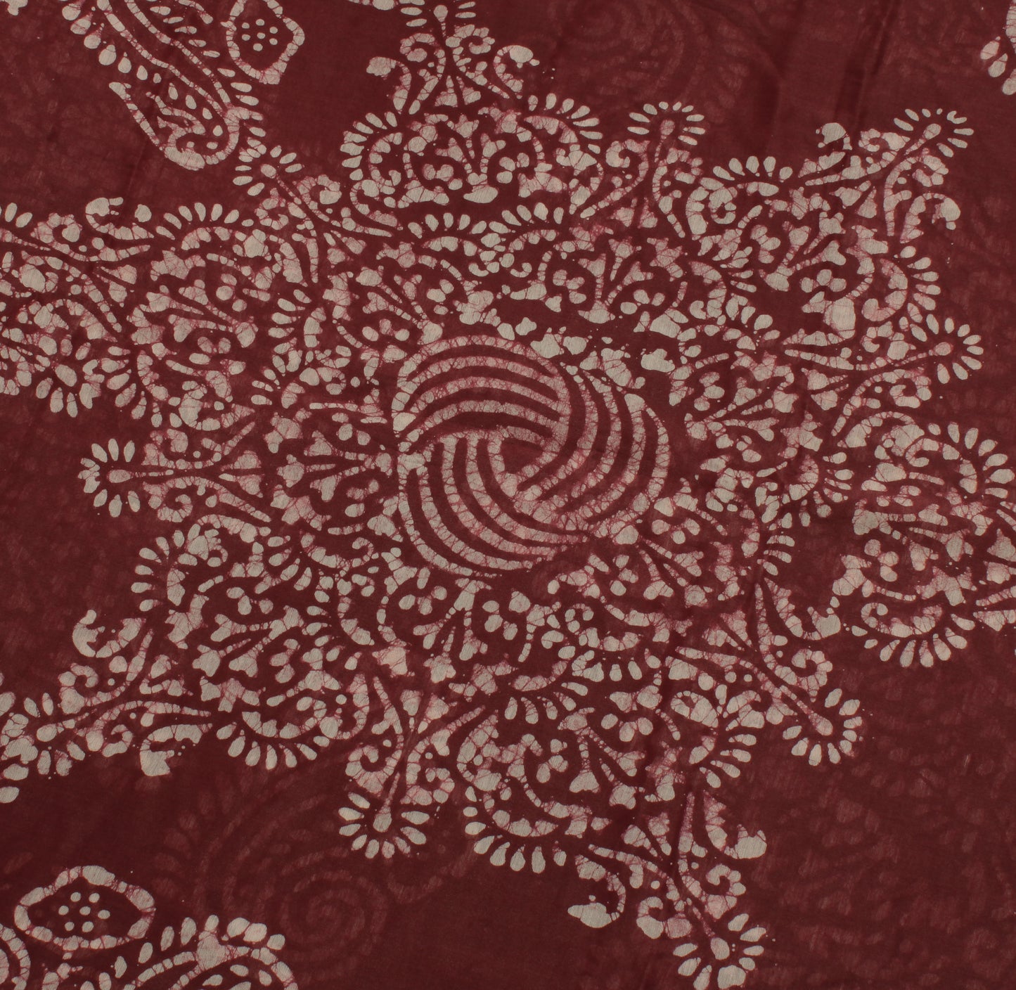 Sushila Vintage dark Maroon Indian Saree Blend Silk Batik Printed Craft Fabric