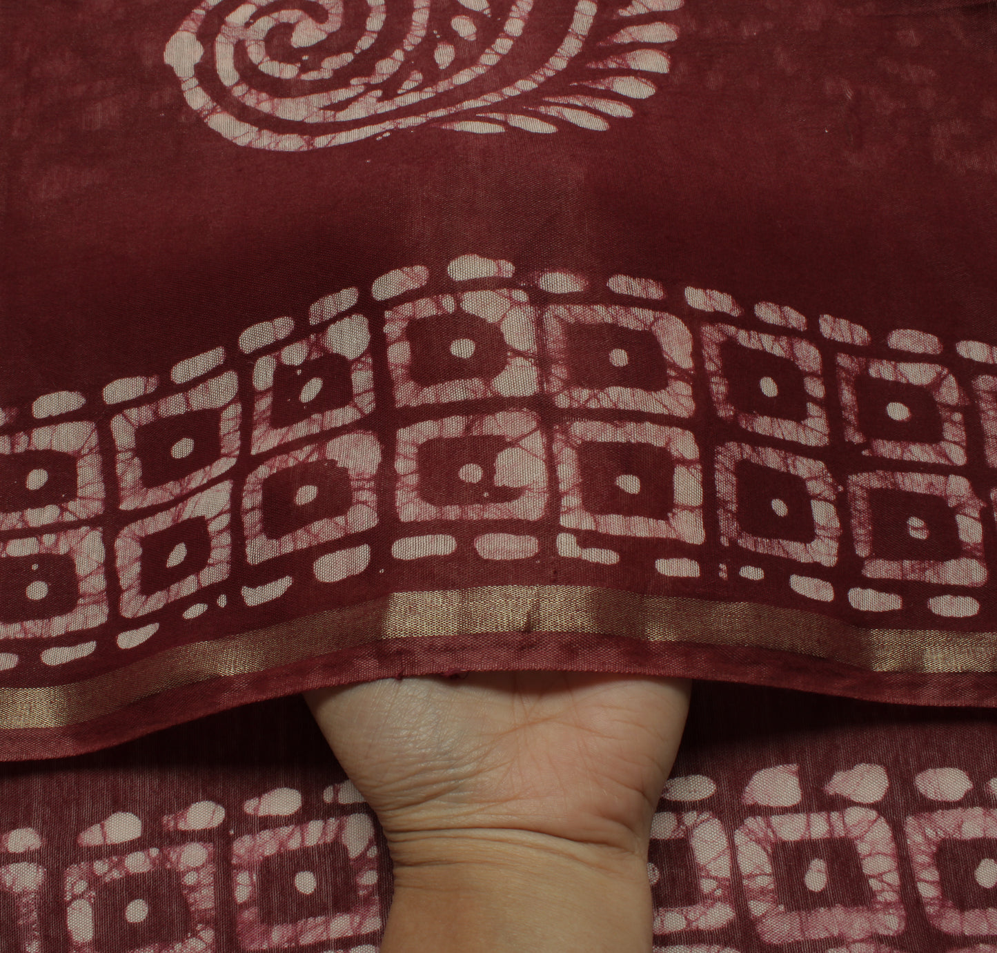 Sushila Vintage dark Maroon Indian Saree Blend Silk Batik Printed Craft Fabric