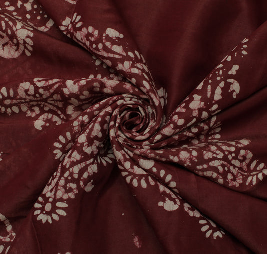 Sushila Vintage dark Maroon Indian Saree Blend Silk Batik Printed Craft Fabric