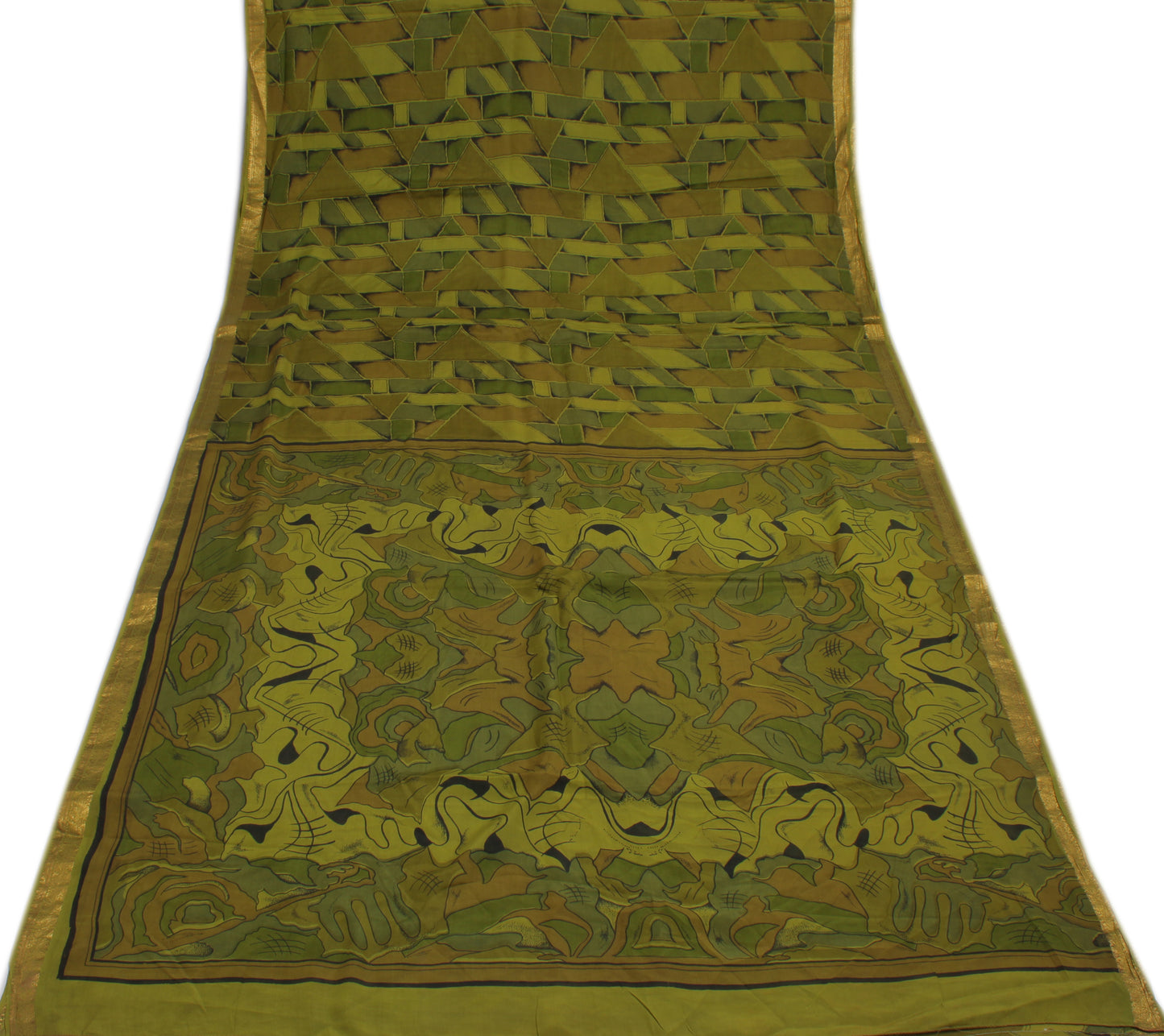 Sushila Vintage Green Saree 100% Pure Silk Printed  Soft Craft 5 YD Fabric