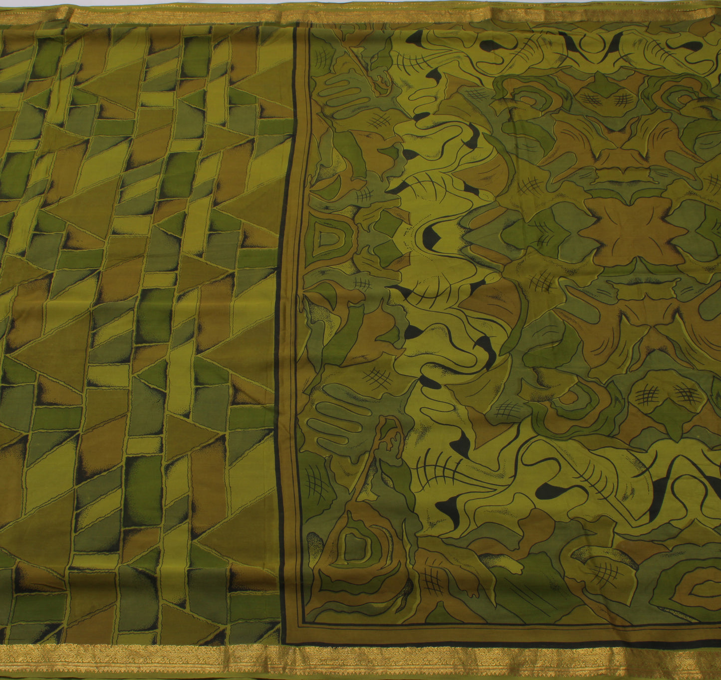 Sushila Vintage Green Saree 100% Pure Silk Printed  Soft Craft 5 YD Fabric