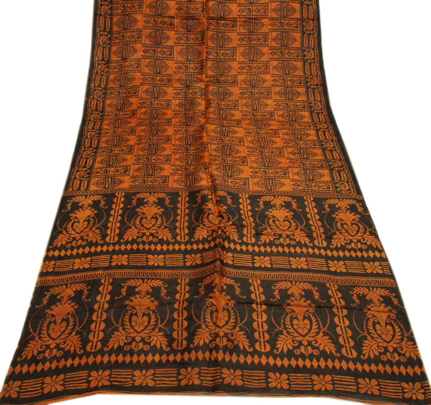 Sushila Vintage Rust Saree 100% Pure Silk Printed Abstract Soft Craft Fabric