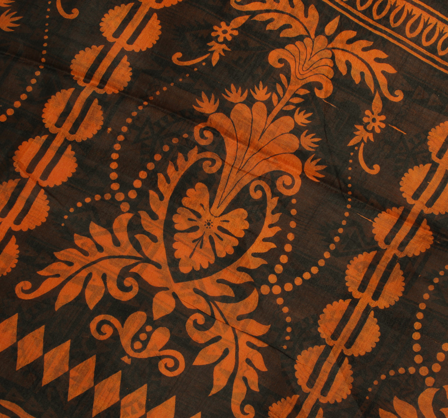 Sushila Vintage Rust Saree 100% Pure Silk Printed Abstract Soft Craft Fabric