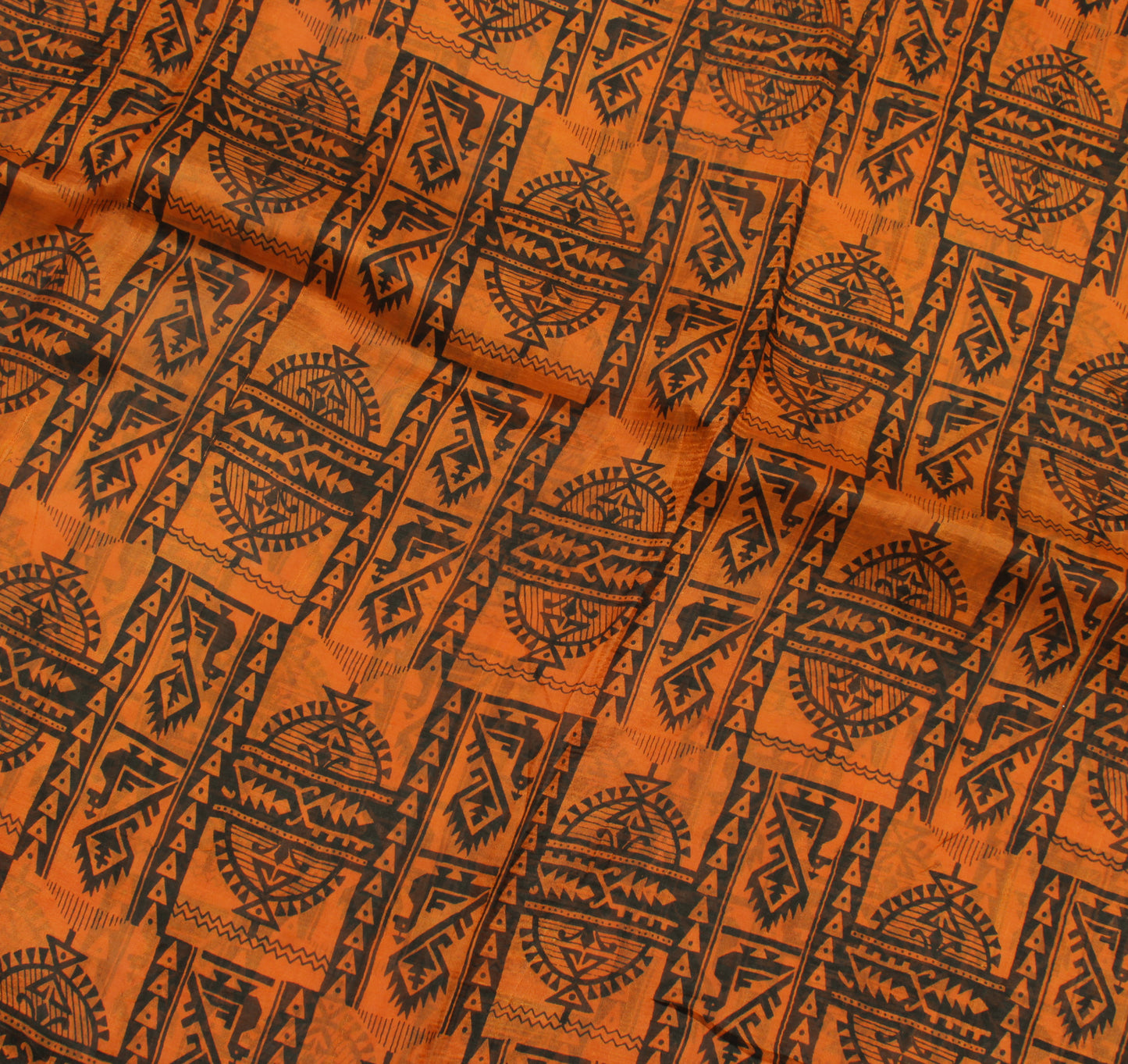 Sushila Vintage Rust Saree 100% Pure Silk Printed Abstract Soft Craft Fabric