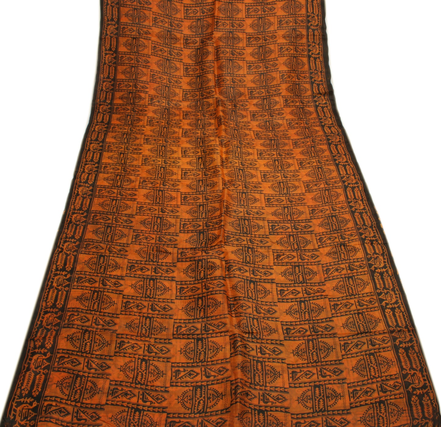 Sushila Vintage Rust Saree 100% Pure Silk Printed Abstract Soft Craft Fabric