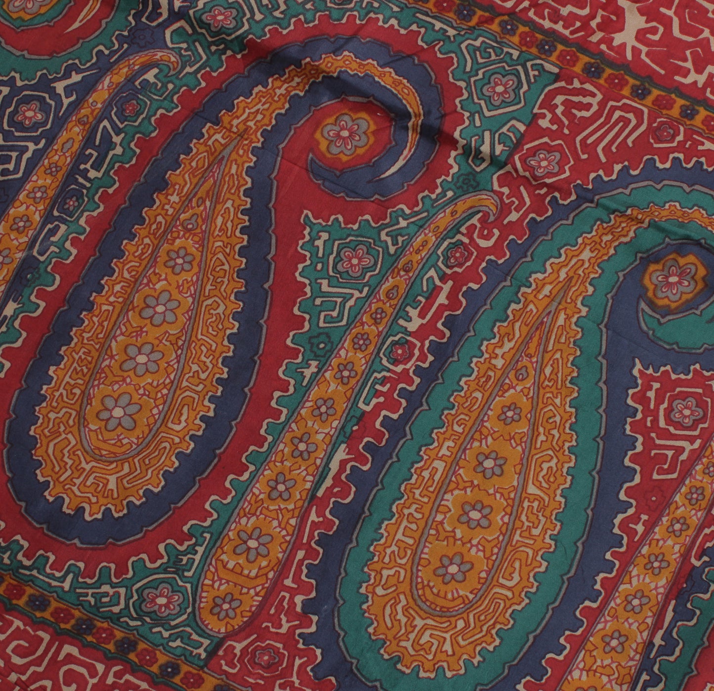 Sushila Vintage Mustard Sari 100% Pure Silk Printed Paisley Soft Craft Fabric