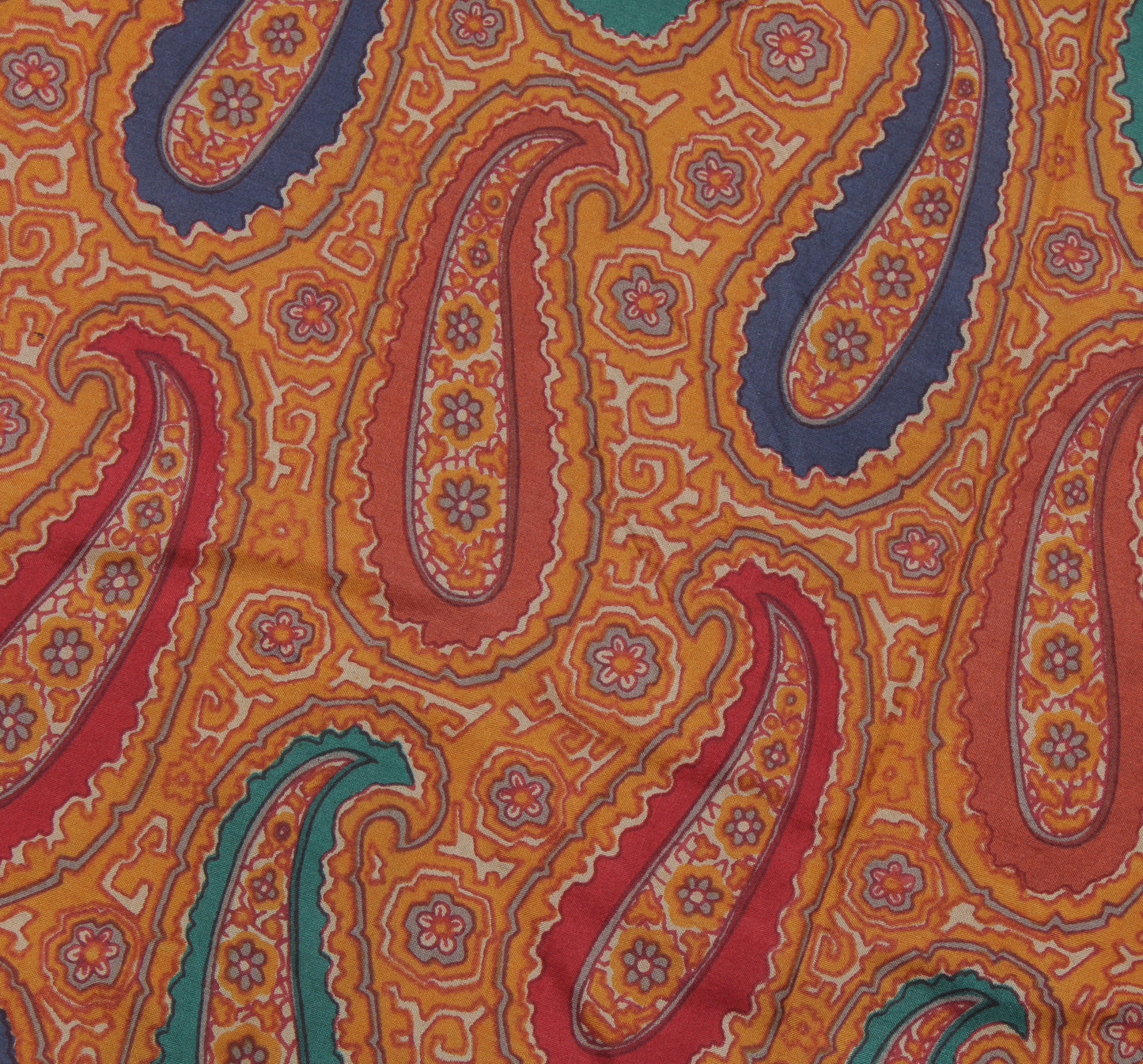 Sushila Vintage Mustard Sari 100% Pure Silk Printed Paisley Soft Craft Fabric