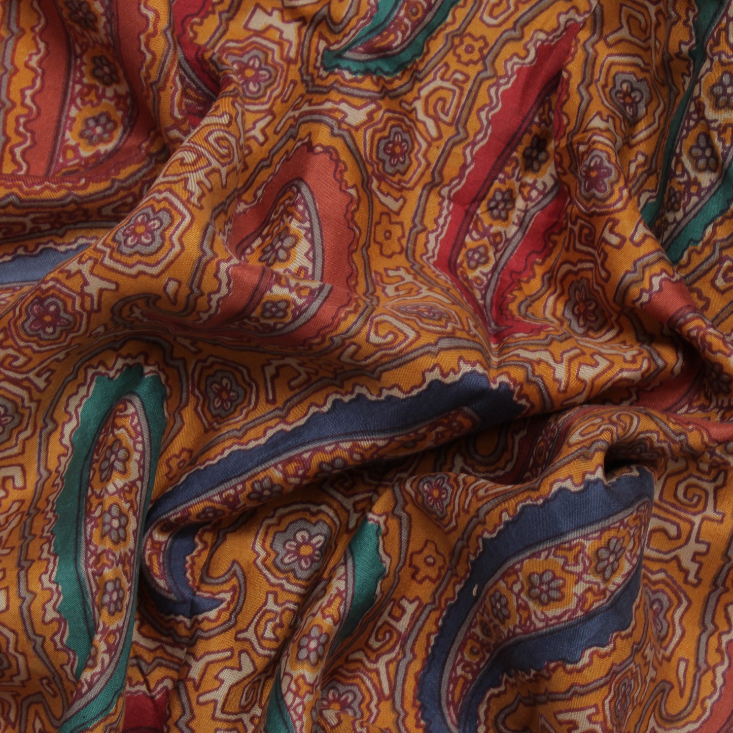 Sushila Vintage Mustard Sari 100% Pure Silk Printed Paisley Soft Craft Fabric