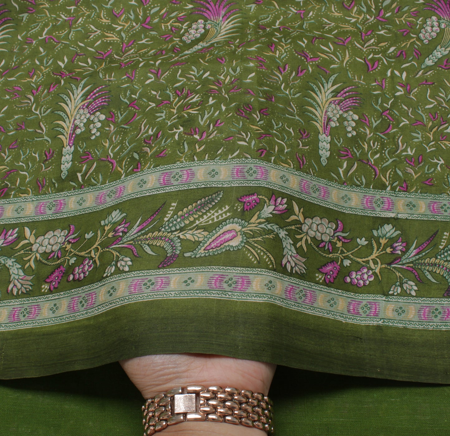 Sushila Vintage Green Saree 100% Pure Silk Printed Floral Soft Craft Fabric