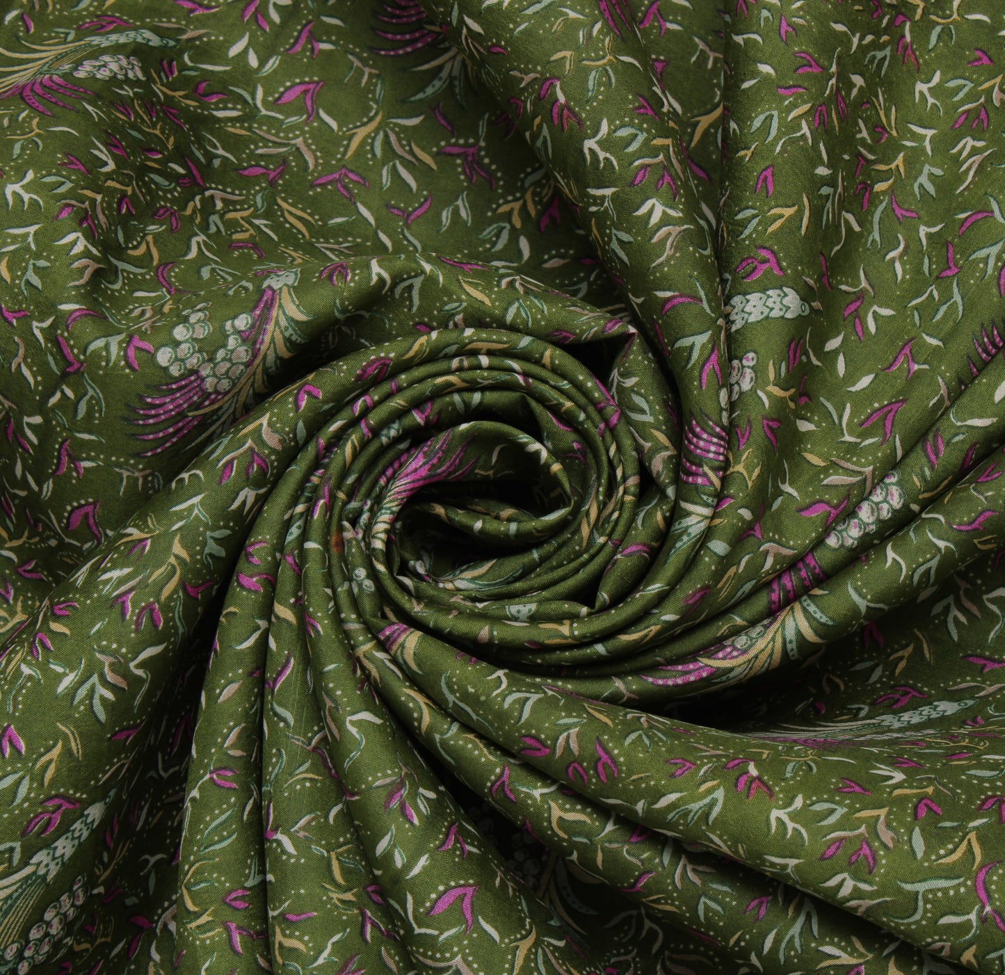 Sushila Vintage Green Saree 100% Pure Silk Printed Floral Soft Craft Fabric