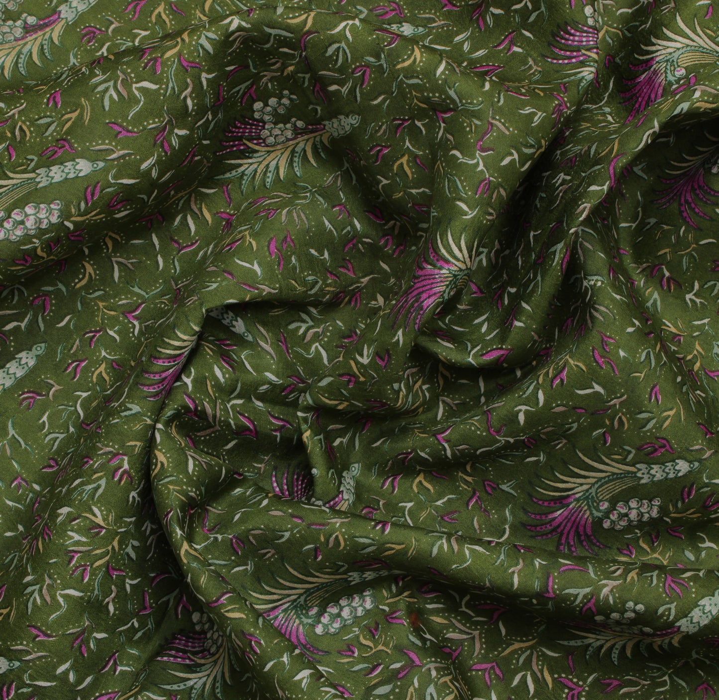 Sushila Vintage Green Saree 100% Pure Silk Printed Floral Soft Craft Fabric