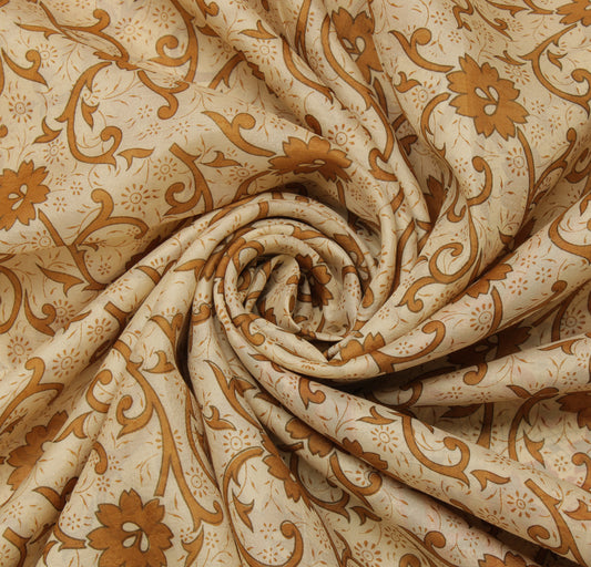 Sushila Vintage Cream Saree 100% Pure Silk Printed Floral Soft Craft Fabric