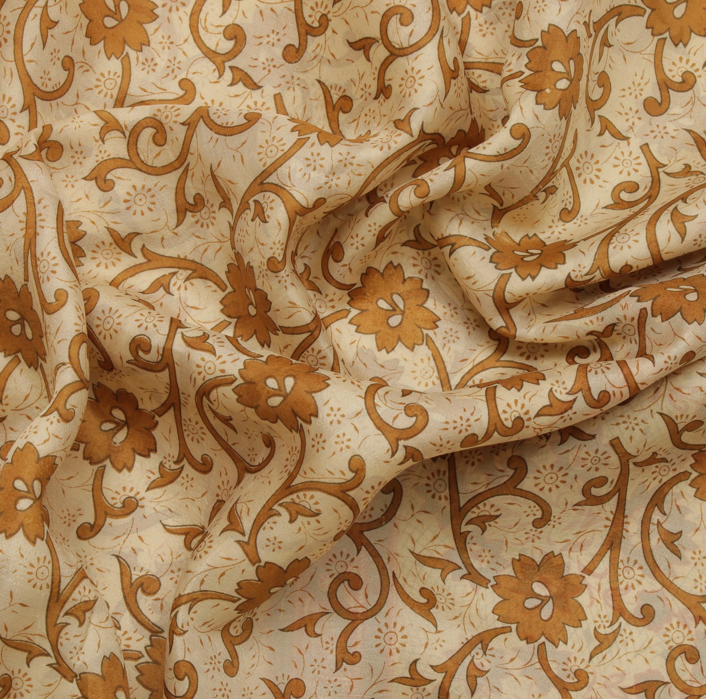 Sushila Vintage Cream Saree 100% Pure Silk Printed Floral Soft Craft Fabric