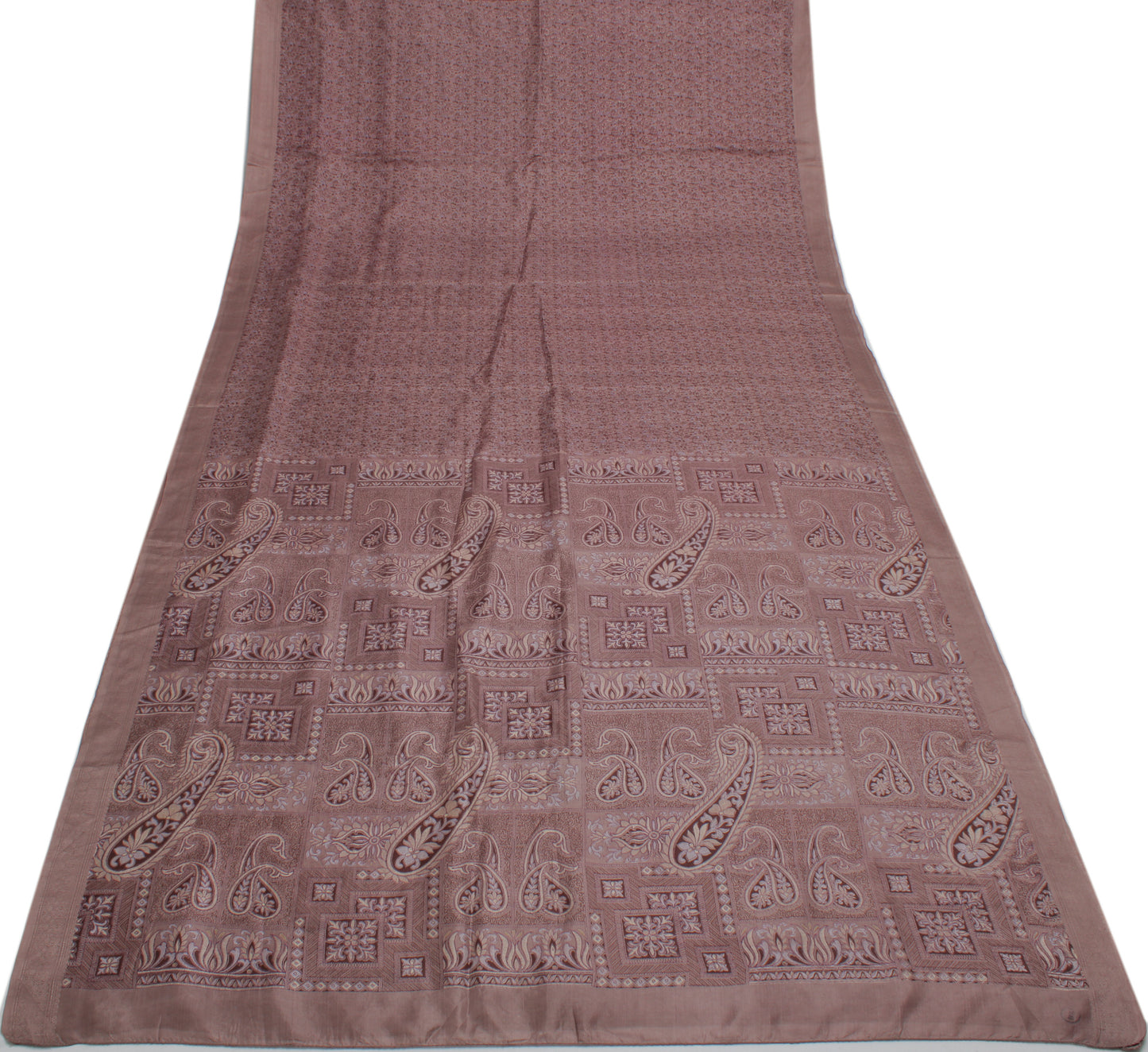 Sushila Vintage Mauve Saree 100% Pure Silk Printed Floral Soft 5 YD Craft Fabric