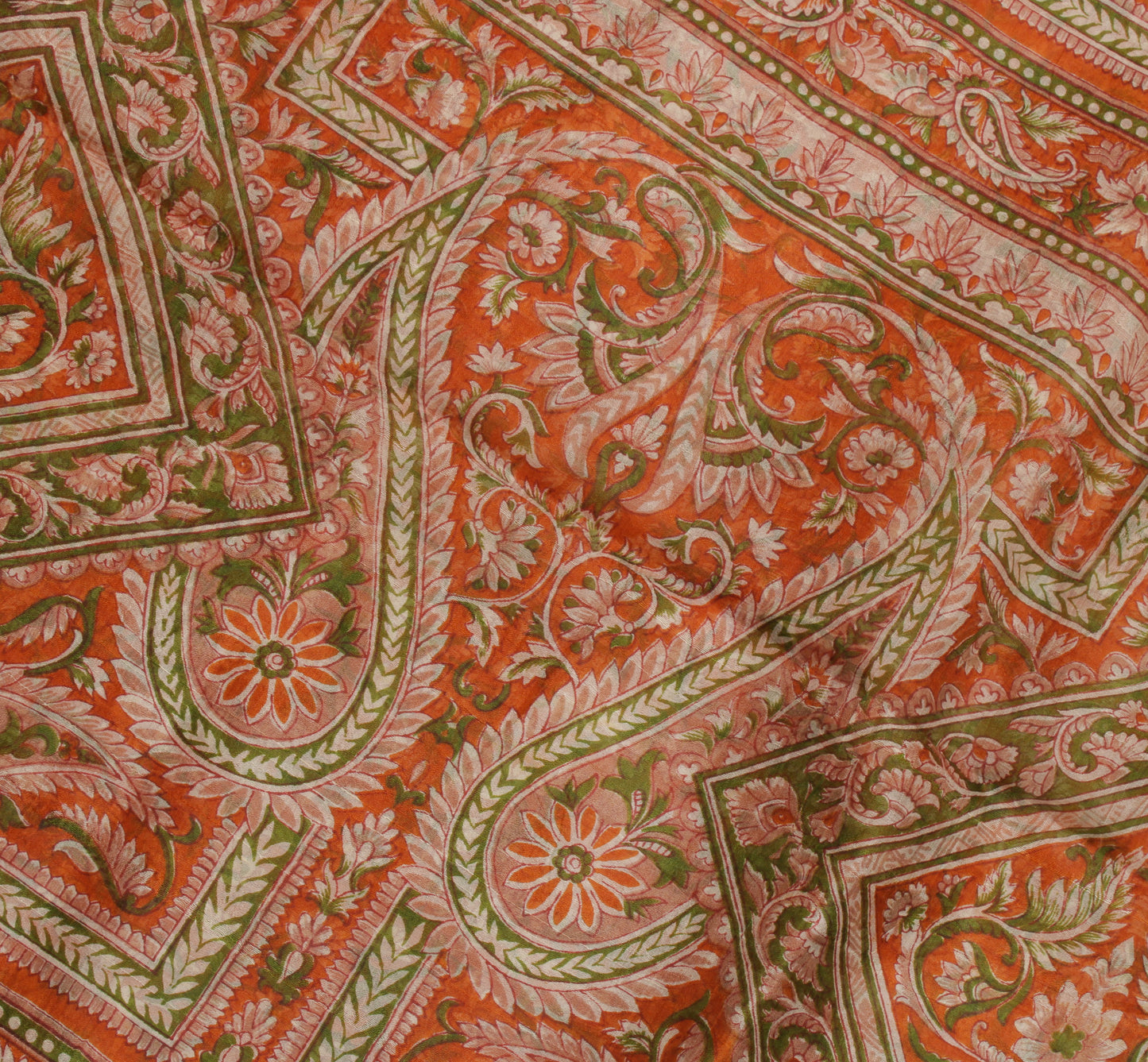 Sushila Vintage Orange Saree 100% Pure Silk Printed Floral 5 Yard  Craft Fabric